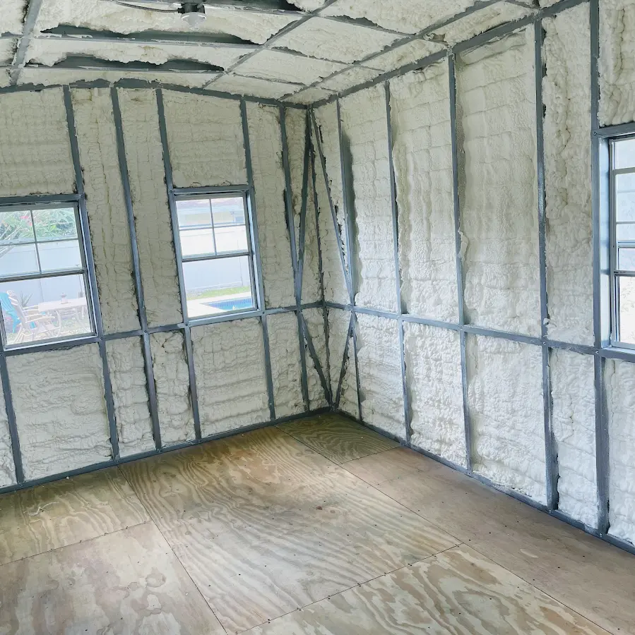 Closed-cell spray foam insulation applied to wall cavities in a residential project in Mint Hill